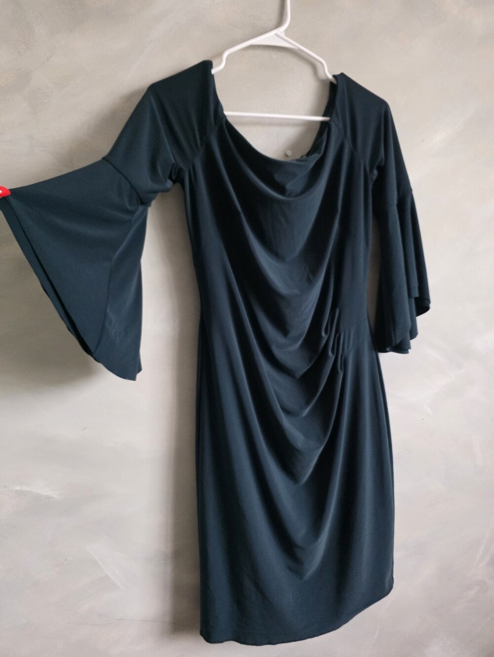 Lauren Ralph Lauren Dark Green Sheath Dress Fluted Bell Sleeves Ruched Side 8